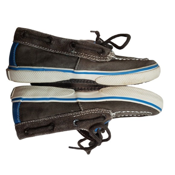 Sperry Top-Sider Boys Boat Shoes Size 11M Brown Canvas Blue Accents Tie Laces - Picture 6 of 9